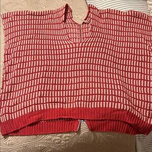 Free People Red and White V-Neck Sweater